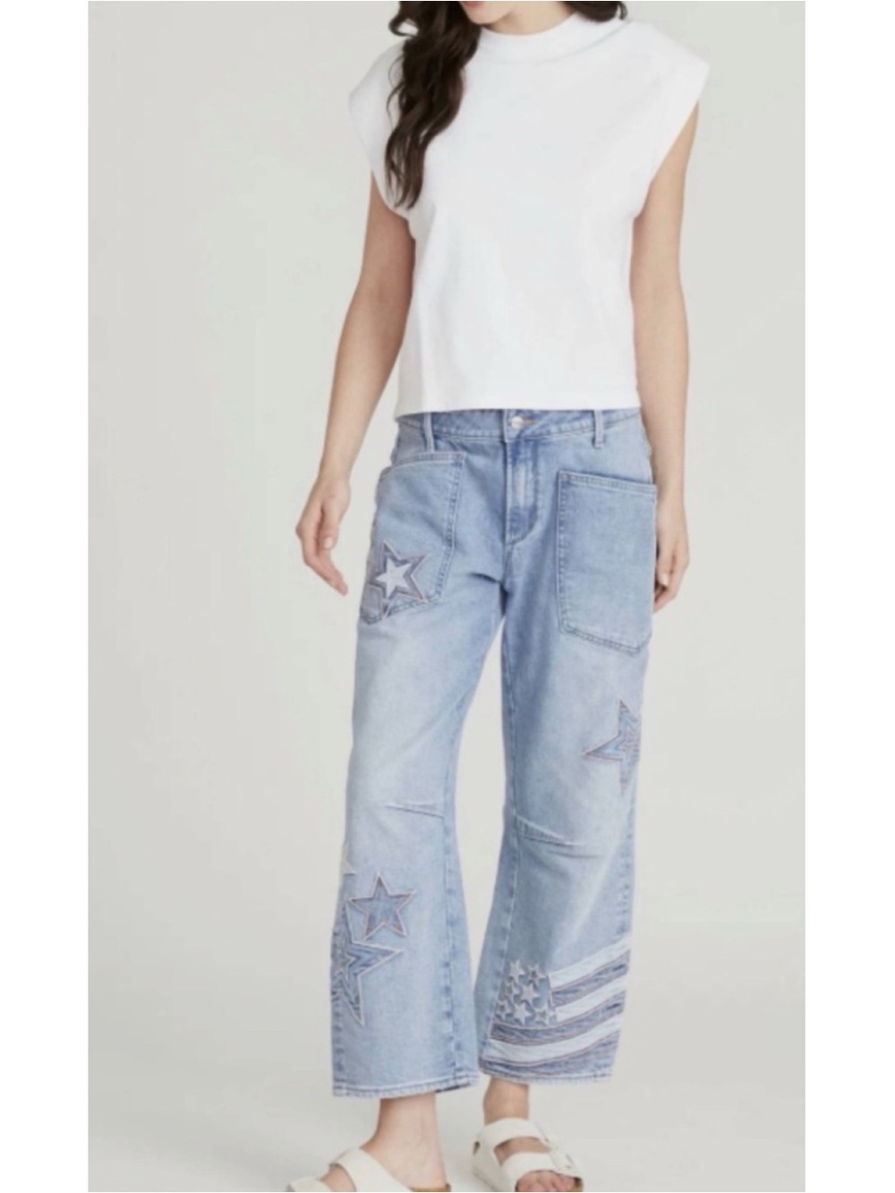 Driftwood Light Blue Star & Stripe Wide-Leg Jeans size 27